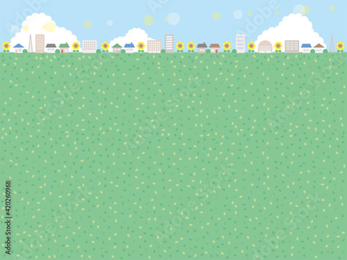 シンプルな夏の街並みの背景イラスト 上にある遠景のバージョン