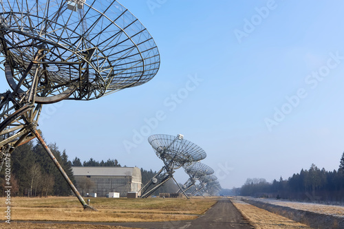 Westerbork Synthesis Radio Telescopes built on the site of the former World War 2 nazi detention and transit camp Westerbork. photo