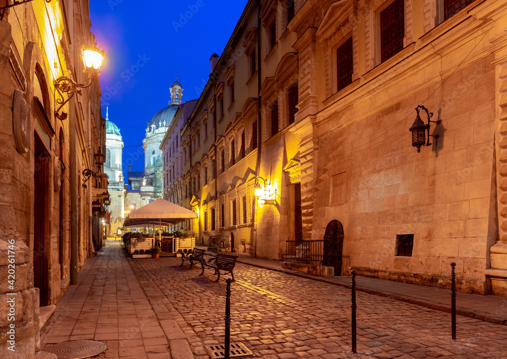 Lviv. Town Hall Square at Dawn.