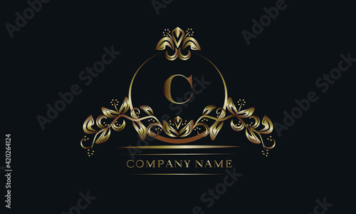 Elegant bronze monogram with the letter C. Exquisite business sign, identity for a hotel, restaurant, jewelry.
