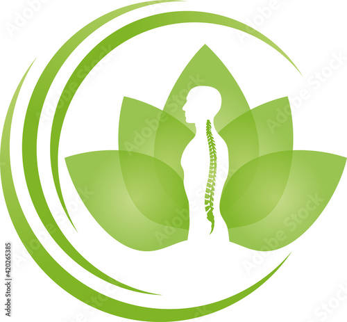 Mensch, Pflanze, Wirbelsäule, Wellness, Orthopädie und Heilpraktiker Logo