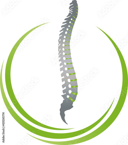 Wirbelsäule und Kreise, Rücken, Orthopädie und Massage Logo