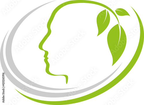 Menschen, Gesicht, Kopf und Blätter, Logo, Hintergrund