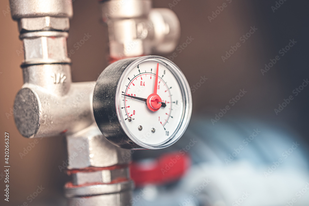 pressure increase in the pipe. manometer closeup. pressure increase in the pipe. manometer closeup.