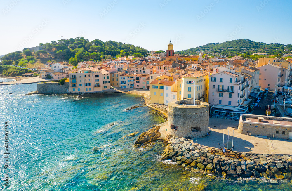 View of the city of Saint-Tropez, Provence, Cote d'Azur, a popular destination for travel in Europe