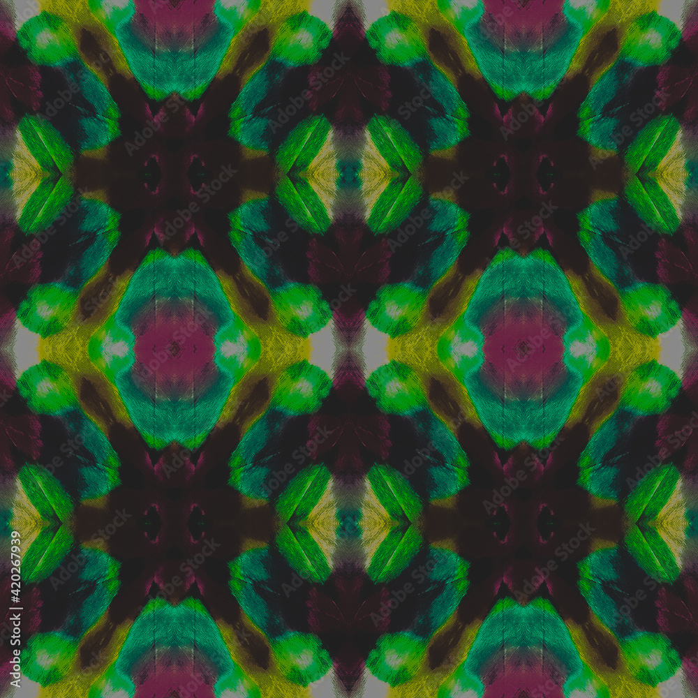 Mexican Motif. Green Watercolor Splash. Seamless Mexican Motif. Green Watercolor Splash. Seamless