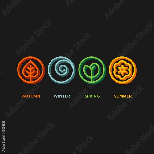 Seasons flat vector icons. Summer, autumn, winter, spring flat vector icons