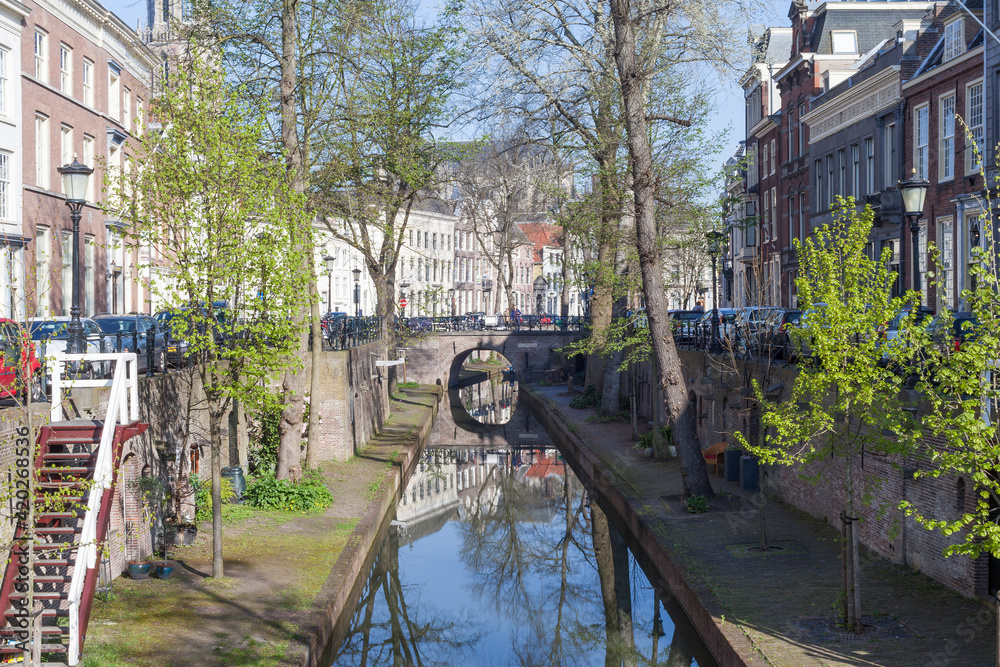 Urban photography, one of the famous city canals in the city centre of Utrecht, The Netherlands