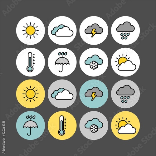 Weather flat vector icons set. Weather forecast icons