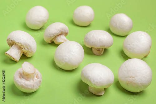 Mushrooms. Peeled fresh champignons on the table.