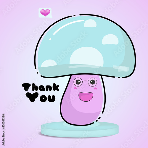 Cute mushroom character with Thank You  expression Premium Vector