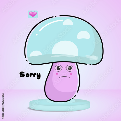 Cute mushroom character with sorry expression Premium Vector