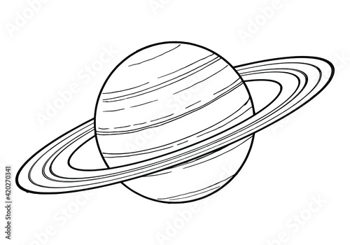 Drawing of Saturn - hand sketch of planet of the Solar System