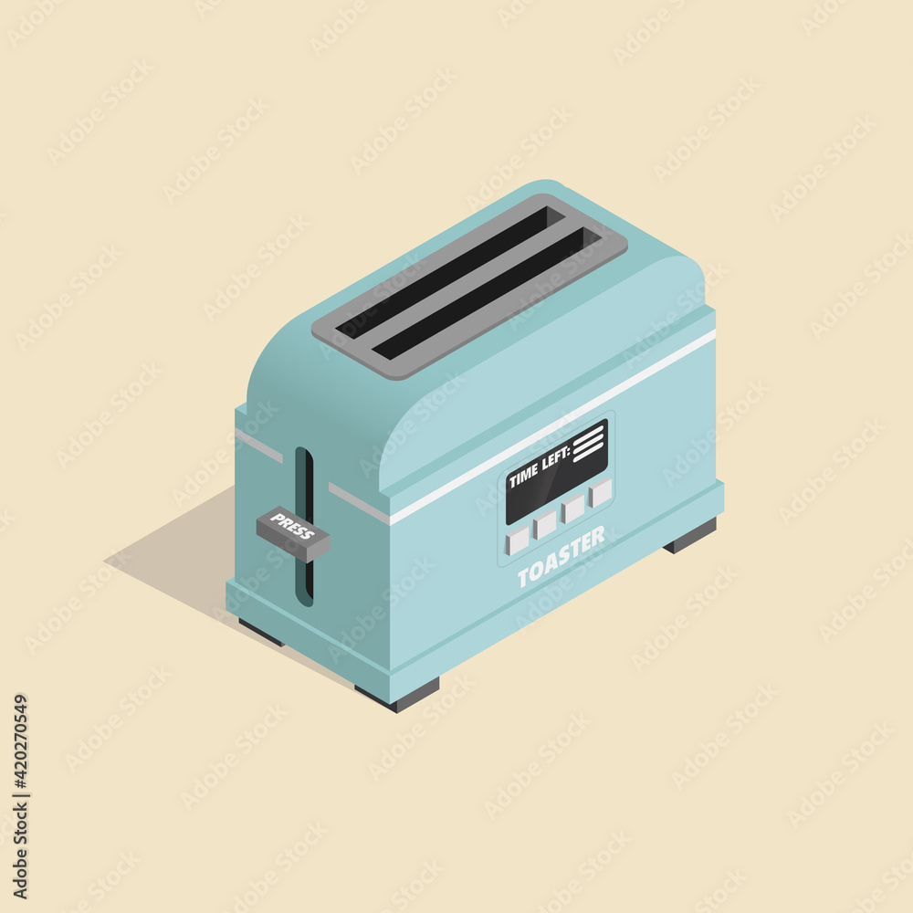 Isometric image of an domestic modern toaster. Isometric image of an domestic modern toaster.