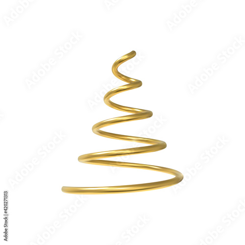 Vector 3d realistic geometric object. Isolated metallic gold helix shape.