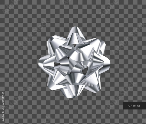 Vector silver gift bow. Realistic decorative bow. Isolated design element.