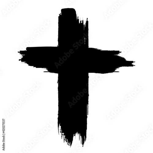 Grunge Religion Cross . Black Paint . Vector