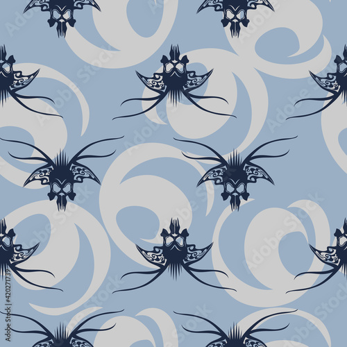 pattern, gothic black pattern on a blue background, vector illustration,