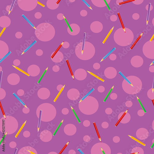 pattern, stationery pattern from pencils on a pink background, vector illustration,