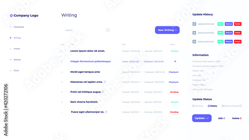 Writing Application UI Design Template
