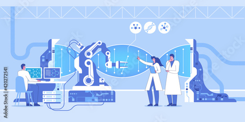 Modern genetic research laboratory interior with robotic technology
