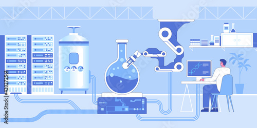 Science research laboratory interior with robotic technology