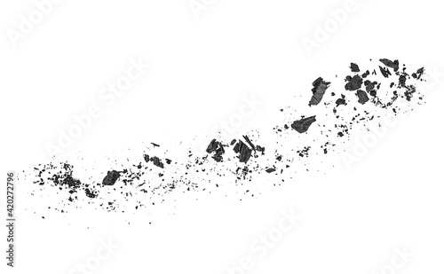 Small pieces of charcoal dust isolated on a white background, top view.