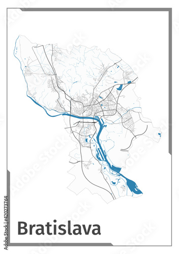 Obraz na plátně Bratislava map poster, administrative area plan view