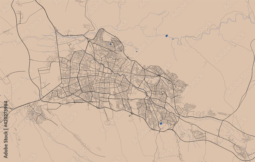 Fototapeta premium Vector map of Tabriz, Iran, State of Iran. Street map art poster illustration.