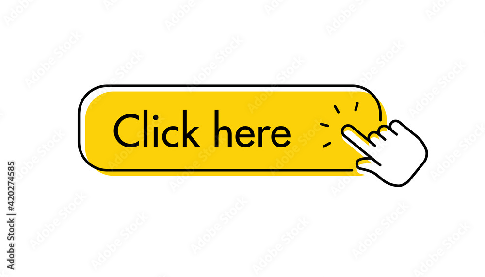 Click here button with hand pointer clicking Click here button with hand pointer clicking