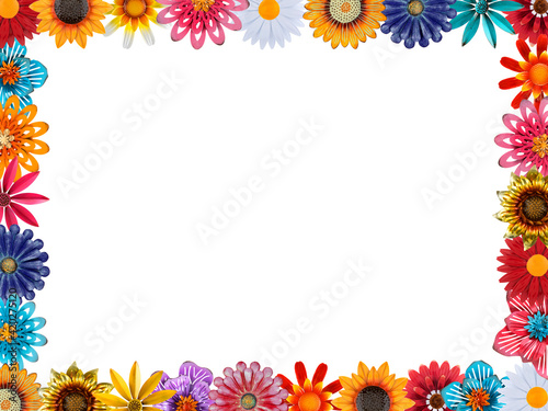 Tela trendy colorful spring summer flower border with room for text