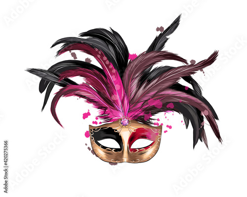 Carnival venetian mask from a splash of watercolor, colored drawing, realistic. Vector illustration of paints