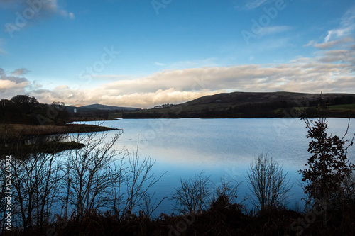Carsfad Loch at sunset on the Galloway Hydro Electric Scheme, Scotland