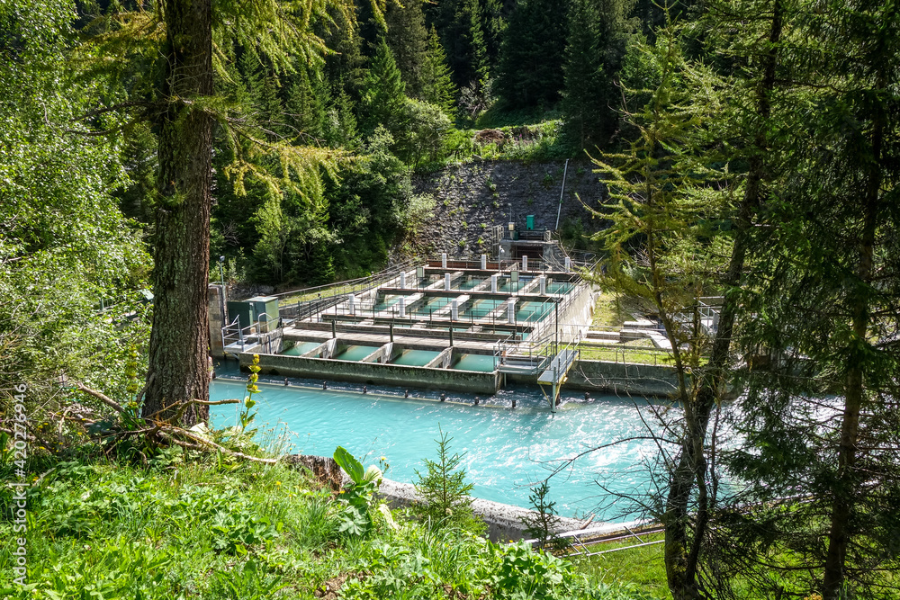 Naklejka premium hydroelectric power plant on Doron river in Vanoise national Park valley, France