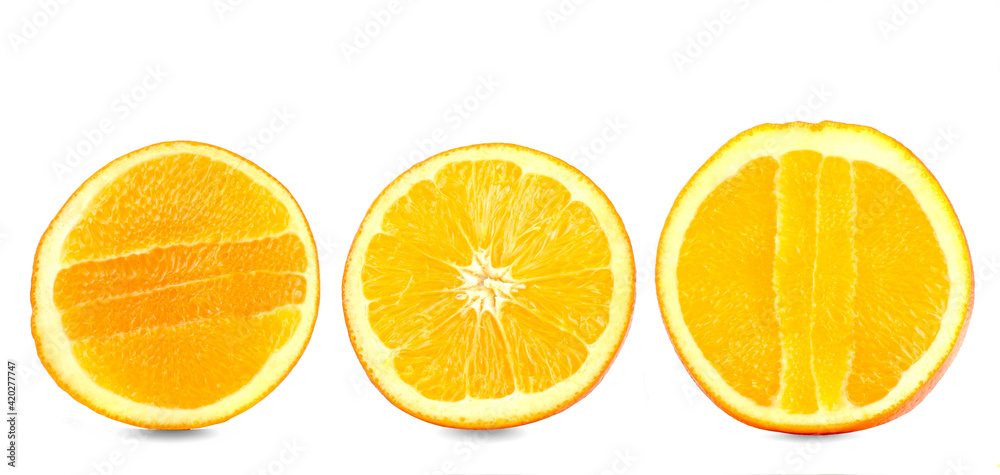 Sliced oranges isolated on white background