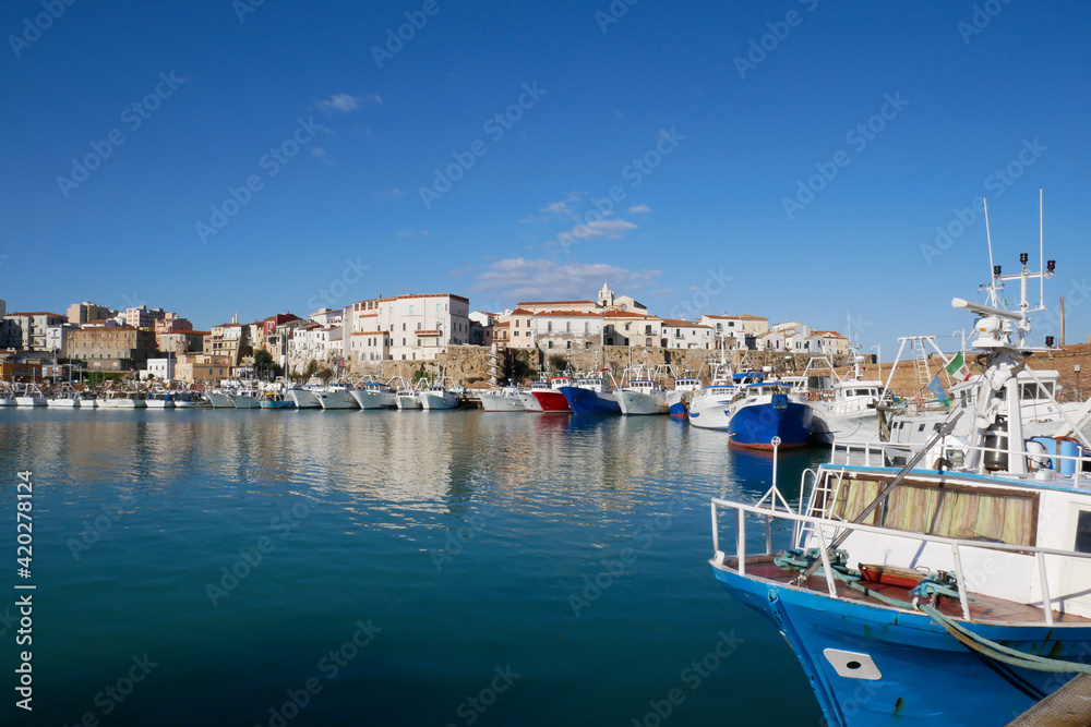 Termoli - Molise - Boats moored in the port, in the background the ancient village