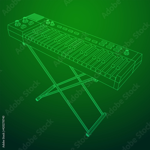 Piano roll analog synthesizer faders buttons knobs