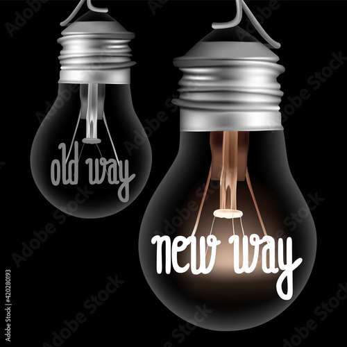 Light Bulbs with New and Old Way Concept