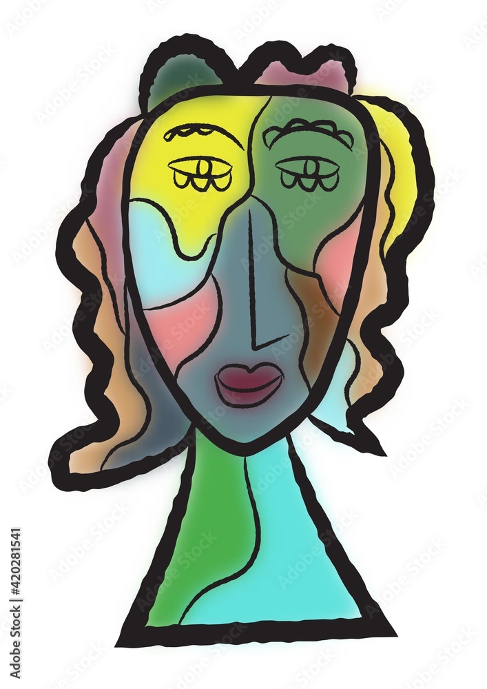 abstract face painting. hand drawn cubism face for wall art, t-shirt and poster design. abstract face painting. hand drawn cubism face for wall art, t-shirt and poster design.
