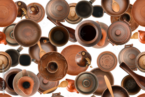 Seamless pattern of pottery isolated on white