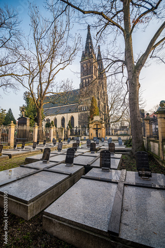 Prague, Czech republic - February 24, 2021. The non-public cemetery of the nuns as a part of Vysehrad cemetery photo