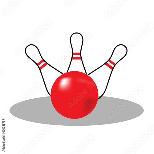 Bowling pins and ball. Simple colorful icon bowling skittles with ball. Isolated on a white background. Vector illustration.