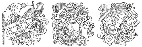 France cartoon vector doodle designs set.