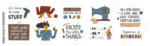 Set of funny arts and crafts quotes.