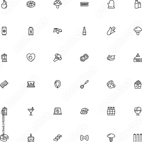 icon vector icon set such as: toadstool, wire, stelline, fry, soft, production, appetizer, asian, biscuit, grocery, stove, microbes, sausage, bbq, wheat, blender, frankfurter, riccioli pasta shape