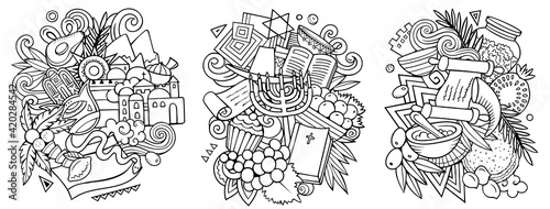 Israel cartoon vector doodle designs set.