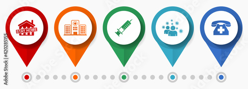 Health and medicine vector icon set, flat design pointers, infographic template