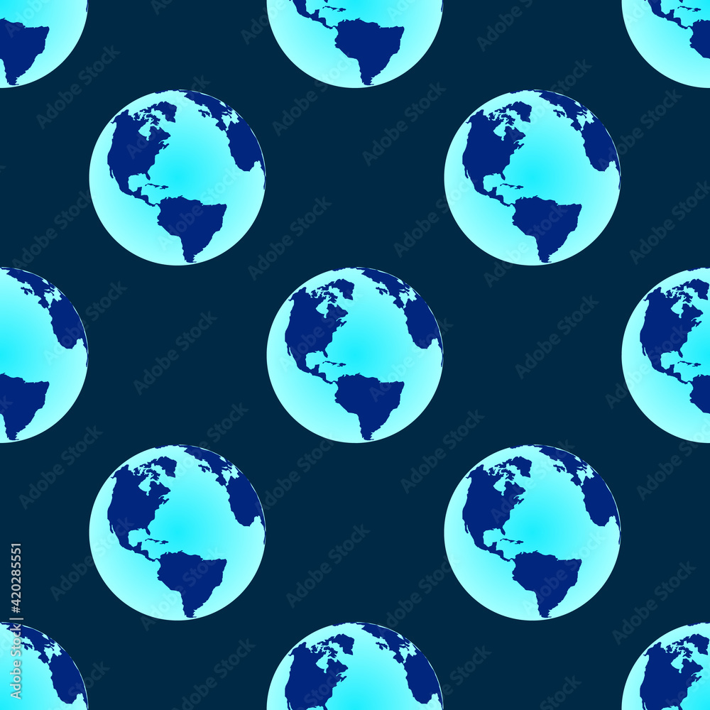 Flat globe seamless pattern. Seal for Earth Day. Vector illustration with the meaning of save the planet. Ideal for wallpaper, wrapping paper, cards, posters, booklets, design. EPS
