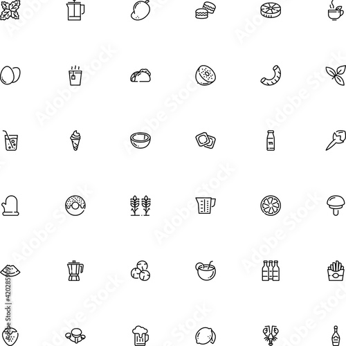 icon vector icon set such as: round, macaroon, champignon, sandwich, measurement, rye, edible, beaker, tree, fry, ocean, alcoholic, beef, cake, hand, farm, idea, twig, grapefruit, penne, refreshing