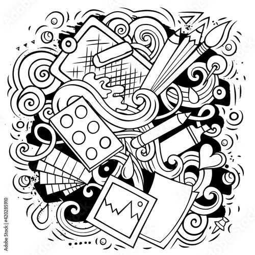 Artist cartoon doodle illustration. Funny Art design.
